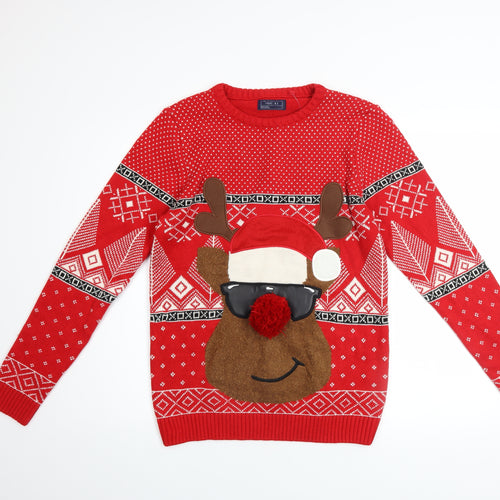 Next Boys Red Christmas Reindeer Jumper 15 Years Acrylic Cotton Blend
