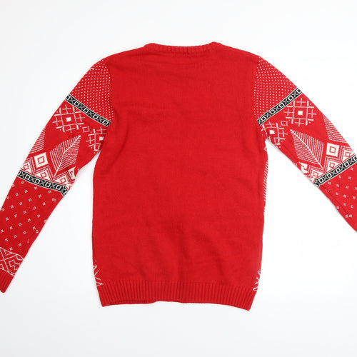 Next Boys Red Christmas Reindeer Jumper 15 Years Acrylic Cotton Blend