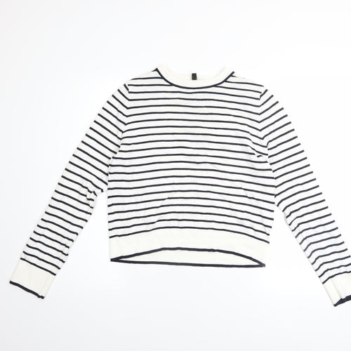 H&M Divided Women’s White Navy Striped Crew Neck Jumper Size 12