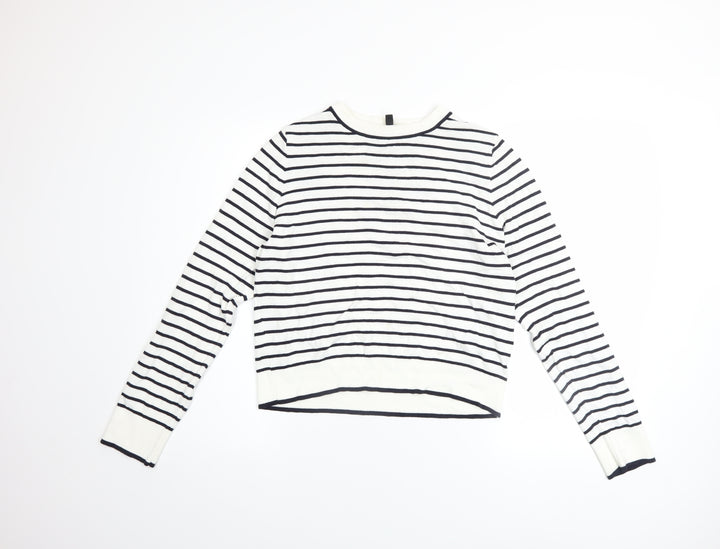 H&M Divided Women’s White Navy Striped Crew Neck Jumper Size 12