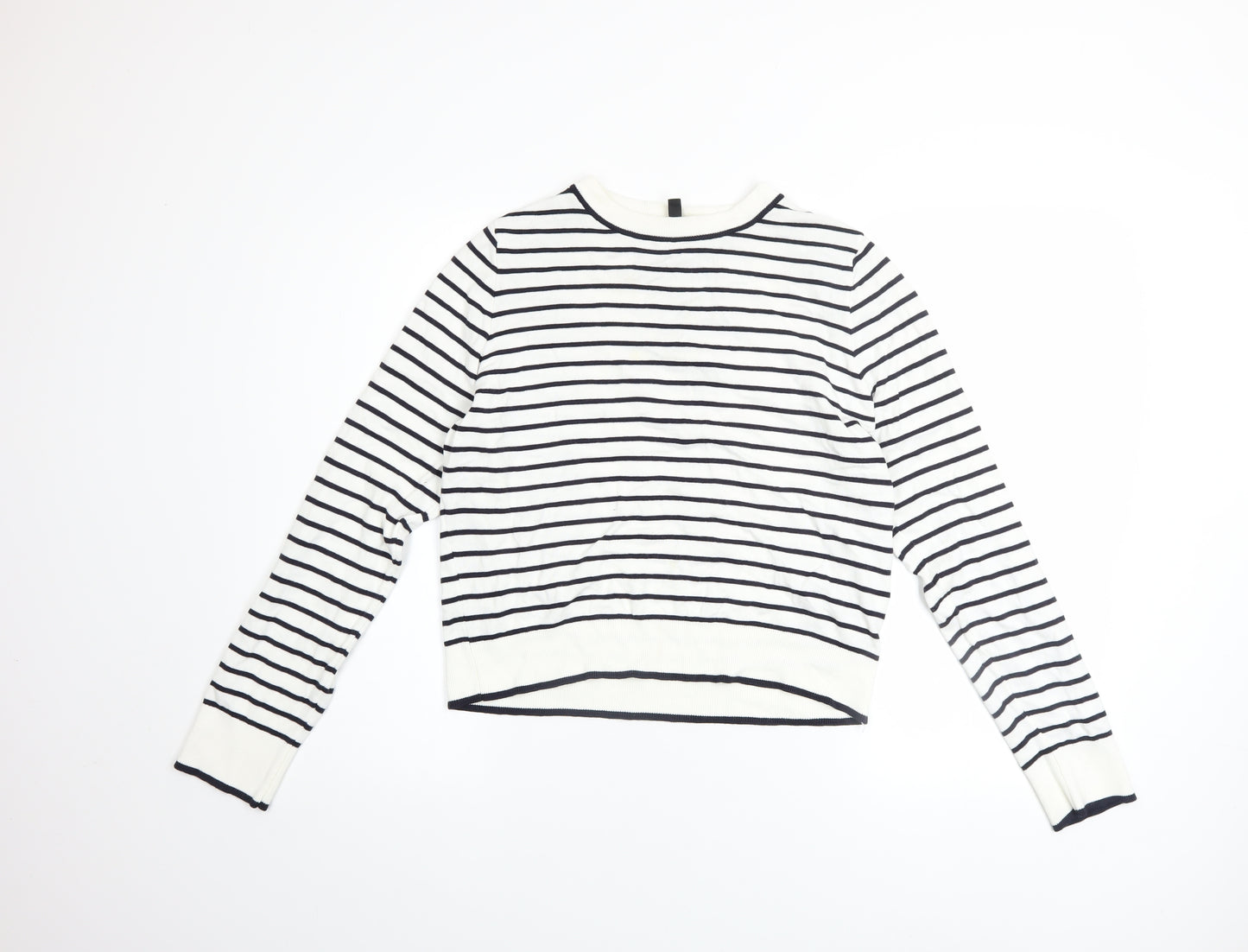 H&M Divided Women’s White Navy Striped Crew Neck Jumper Size 12