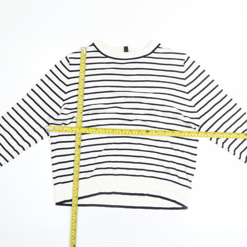 H&M Divided Women’s White Navy Striped Crew Neck Jumper Size 12