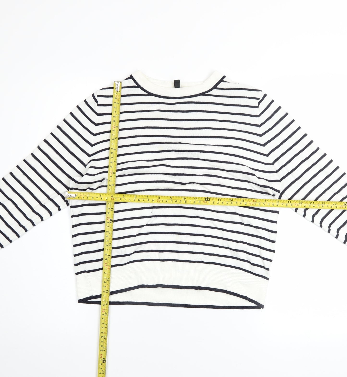 H&M Divided Women’s White Navy Striped Crew Neck Jumper Size 12