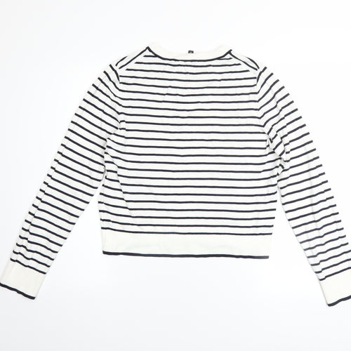 H&M Divided Women’s White Navy Striped Crew Neck Jumper Size 12