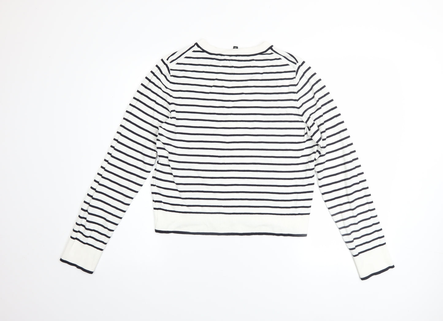 H&M Divided Women’s White Navy Striped Crew Neck Jumper Size 12