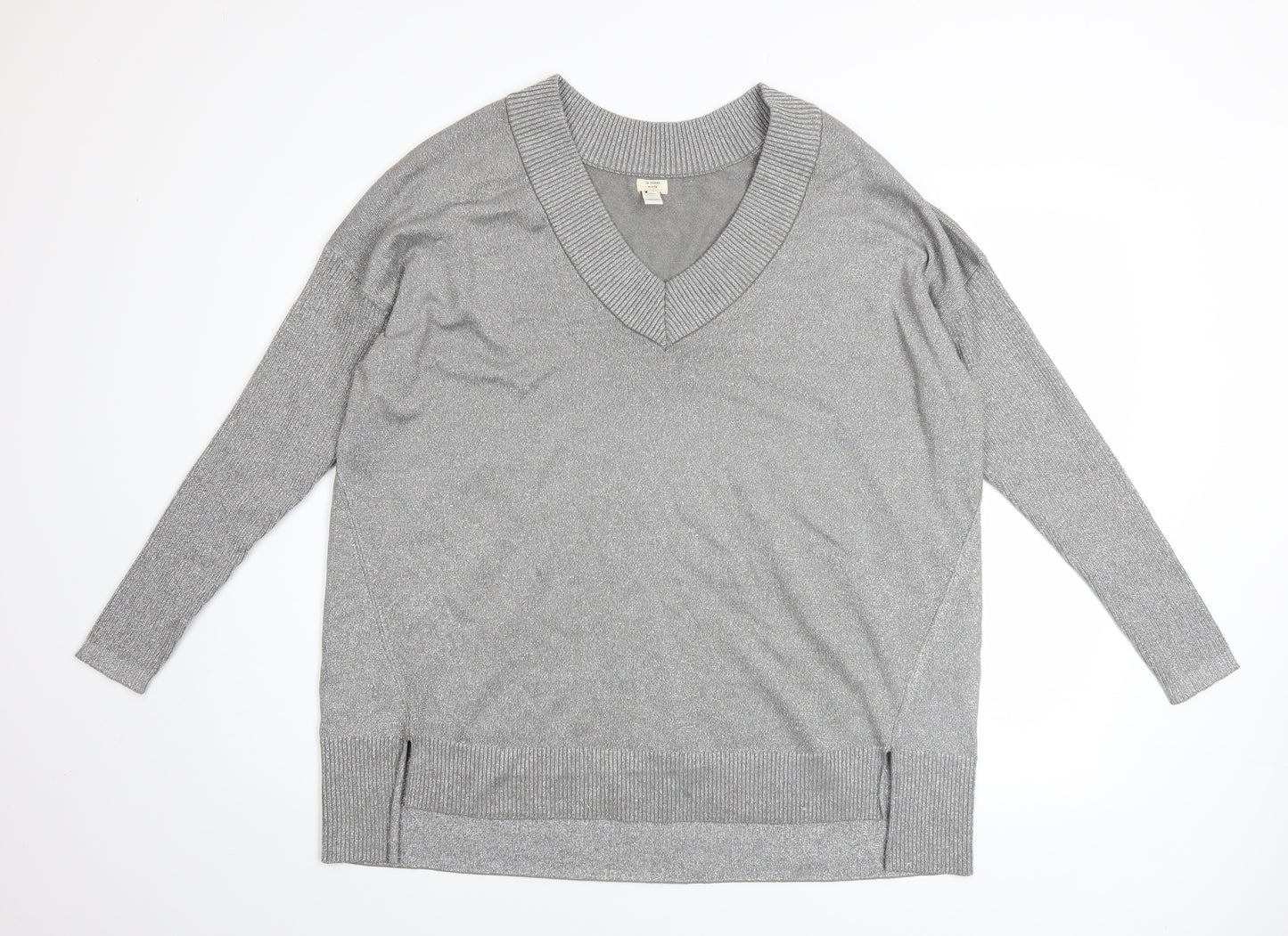 River Island Women’s Grey Metallic V-Neck Long Sleeve Pullover Jumper Size L