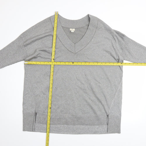 River Island Women’s Grey Metallic V-Neck Long Sleeve Pullover Jumper Size L