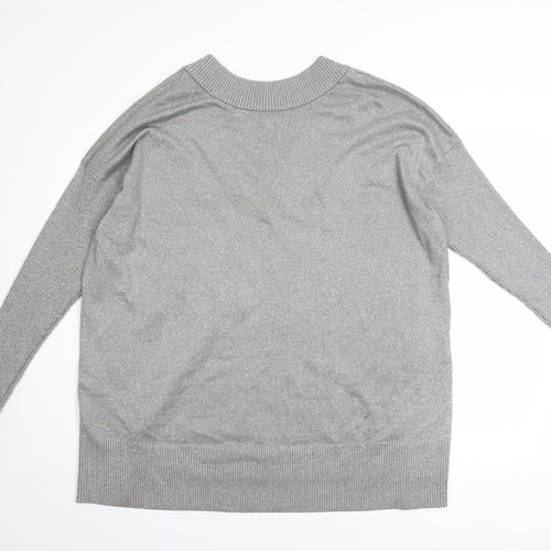 River Island Women’s Grey Metallic V-Neck Long Sleeve Pullover Jumper Size L