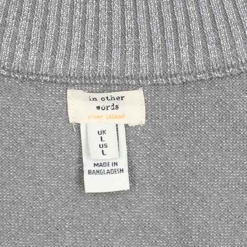 River Island Women’s Grey Metallic V-Neck Long Sleeve Pullover Jumper Size L