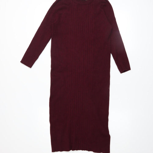 JoJo Maman Bébé Women Red Knit Midi Bodycon Dress Size S