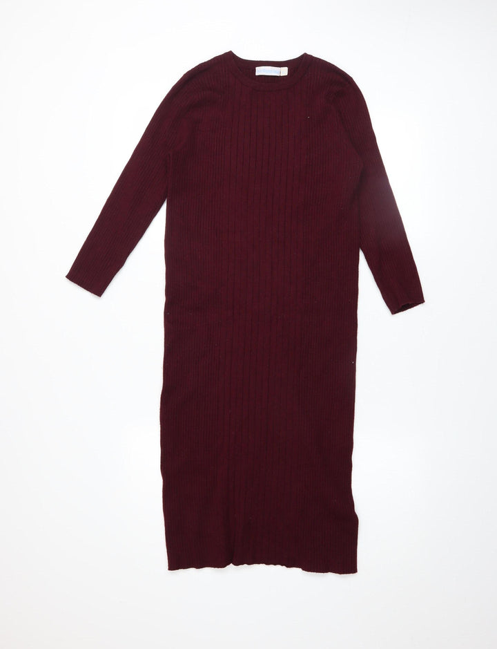 JoJo Maman Bébé Women Red Knit Midi Bodycon Dress Size S