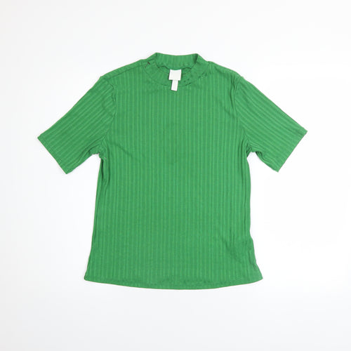 H&M Women’s Green Ribbed High Neck Short Sleeve Knit T-Shirt M