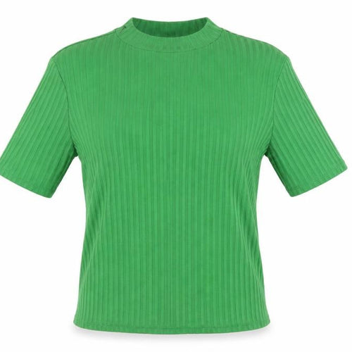 H&M Women’s Green Ribbed High Neck Short Sleeve Knit T-Shirt M