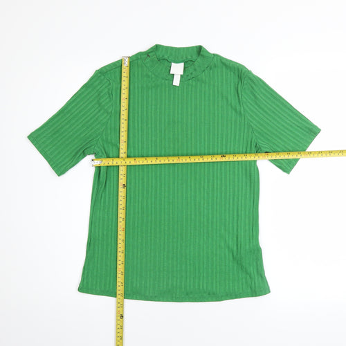 H&M Women’s Green Ribbed High Neck Short Sleeve Knit T-Shirt M