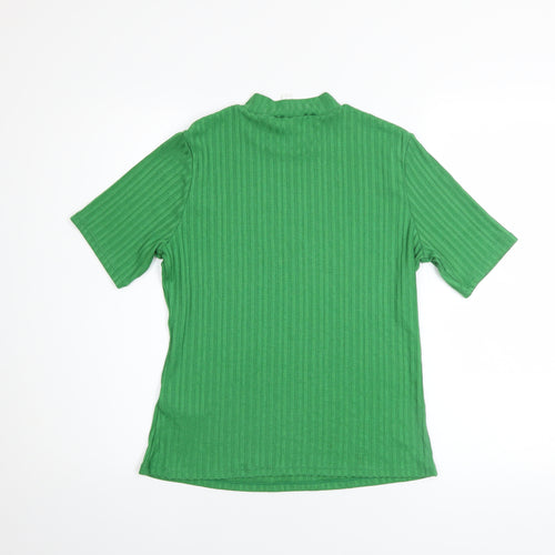 H&M Women’s Green Ribbed High Neck Short Sleeve Knit T-Shirt M