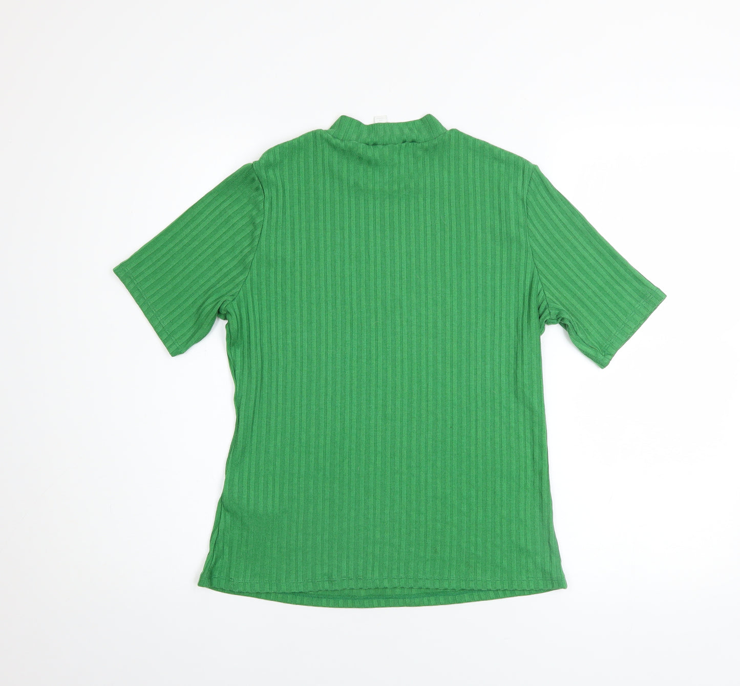 H&M Women’s Green Ribbed High Neck Short Sleeve Knit T-Shirt M