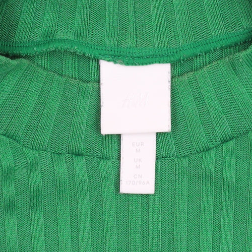H&M Women’s Green Ribbed High Neck Short Sleeve Knit T-Shirt M