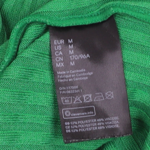 H&M Women’s Green Ribbed High Neck Short Sleeve Knit T-Shirt M