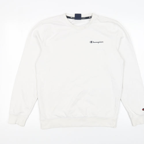 Champion Women's White Small Pullover Sweatshirt with Logo Detail