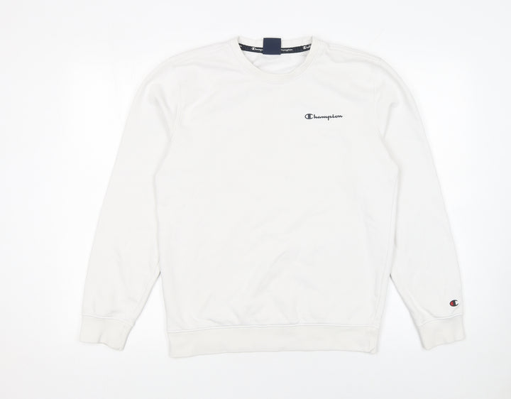 Champion Women's White Small Pullover Sweatshirt with Logo Detail