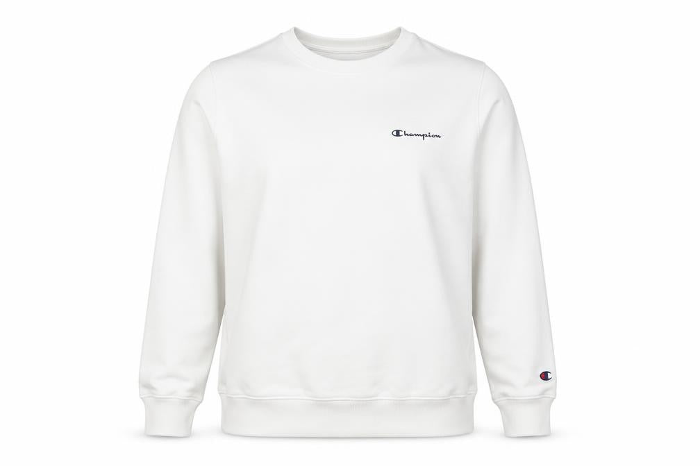 Front view of Champion Women's White Small Pullover Sweatshirt with Logo Detail