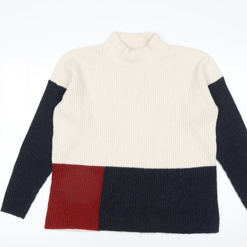 Apricot Women’s Multicoloured Mock Neck Ribbed Knit Jumper Size 12