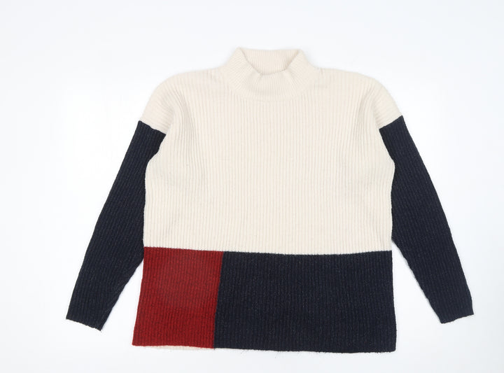 Apricot Women’s Multicoloured Mock Neck Ribbed Knit Jumper Size 12