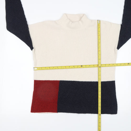 Apricot Women’s Multicoloured Mock Neck Ribbed Knit Jumper Size 12