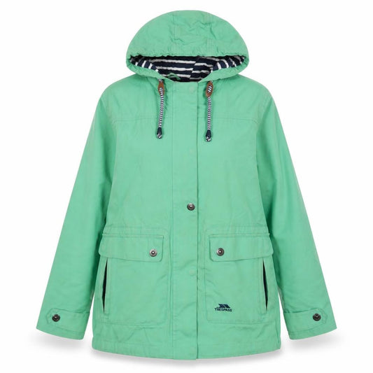 Front view of Trespass Women's Green Waterproof Hooded Parka Jacket, size 12