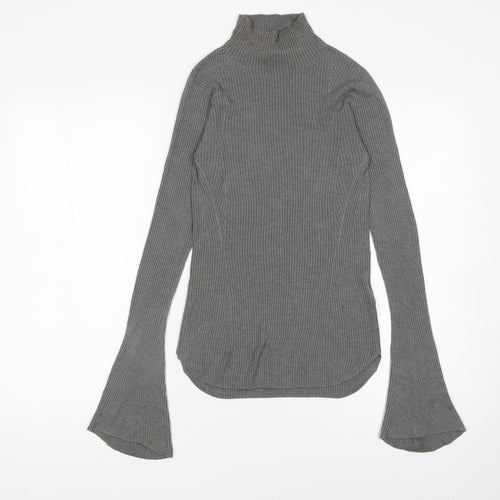 Uniqlo Women’s Grey Ribbed Roll Neck Flared Sleeve Jumper XS