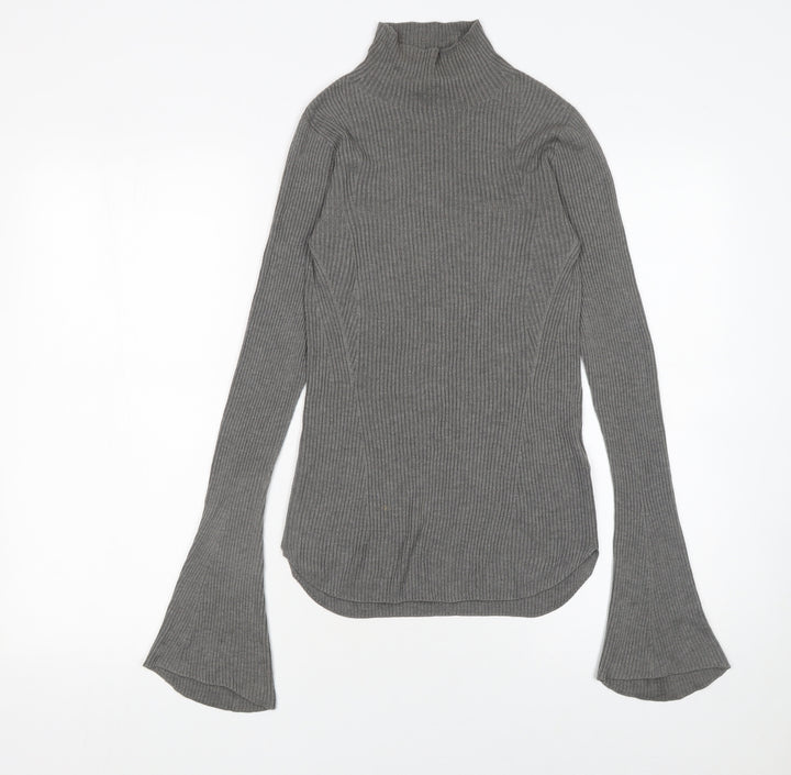 Uniqlo Women’s Grey Ribbed Roll Neck Flared Sleeve Jumper XS
