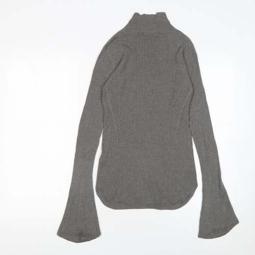 Uniqlo Women’s Grey Ribbed Roll Neck Flared Sleeve Jumper XS