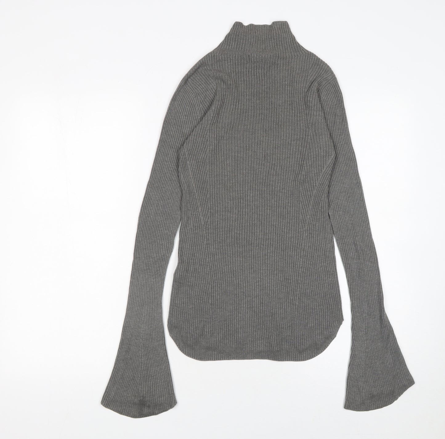 Uniqlo Women’s Grey Ribbed Roll Neck Flared Sleeve Jumper XS