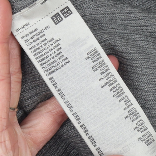 Uniqlo Women’s Grey Ribbed Roll Neck Flared Sleeve Jumper XS