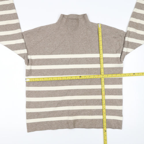 Tahari Women Beige Striped Mock Neck Pullover Jumper Size L