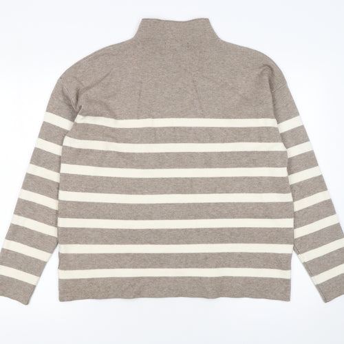 Tahari Women Beige Striped Mock Neck Pullover Jumper Size L