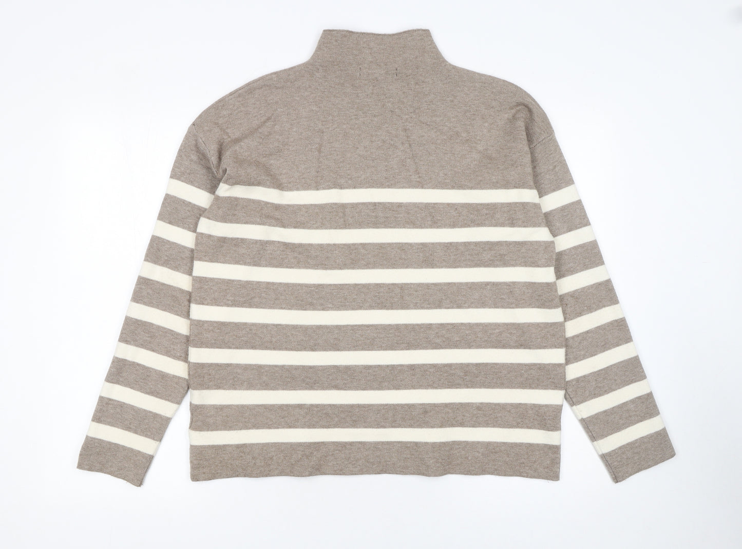 Tahari Women Beige Striped Mock Neck Pullover Jumper Size L