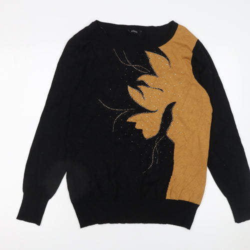 Klass Womens Black Gold Beaded Pullover Jumper Size L Crew Neck