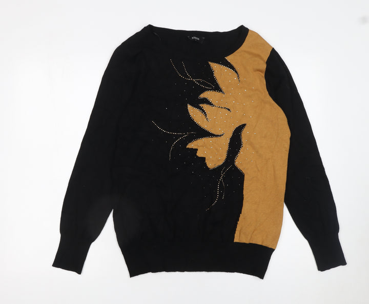 Klass Womens Black Gold Beaded Pullover Jumper Size L Crew Neck