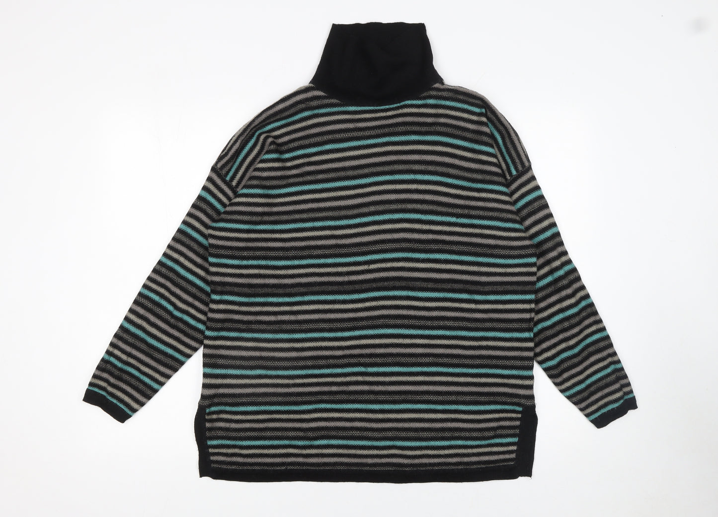 Planet Womens Black Striped Roll Neck Wool Blend Jumper Size M