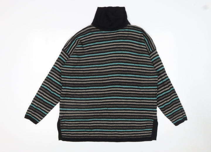 Planet Womens Black Striped Roll Neck Wool Blend Jumper Size M
