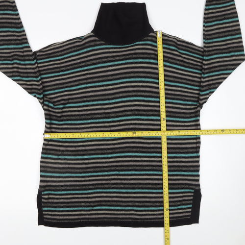 Planet Womens Black Striped Roll Neck Wool Blend Jumper Size M