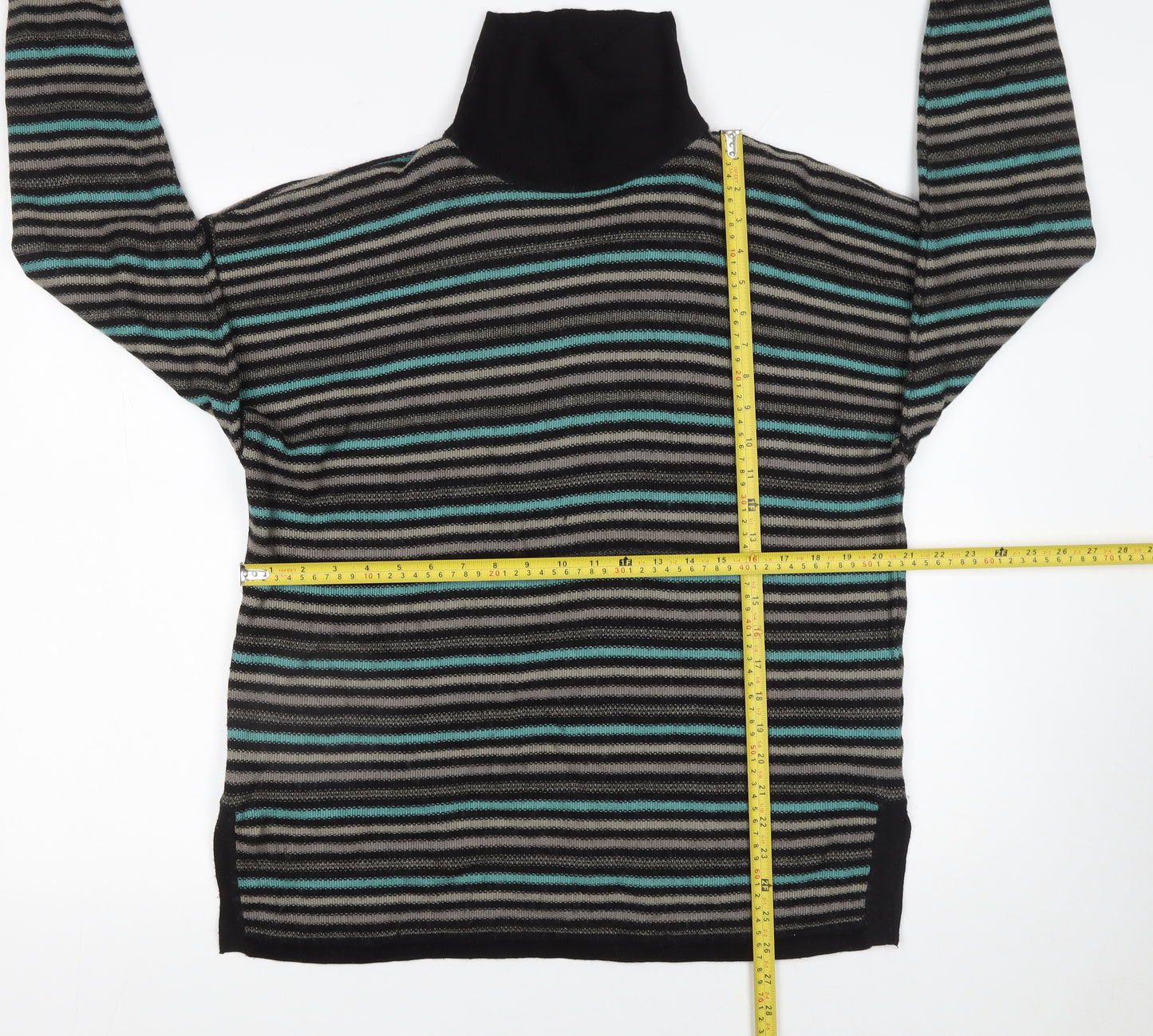 Planet Womens Black Striped Roll Neck Wool Blend Jumper Size M