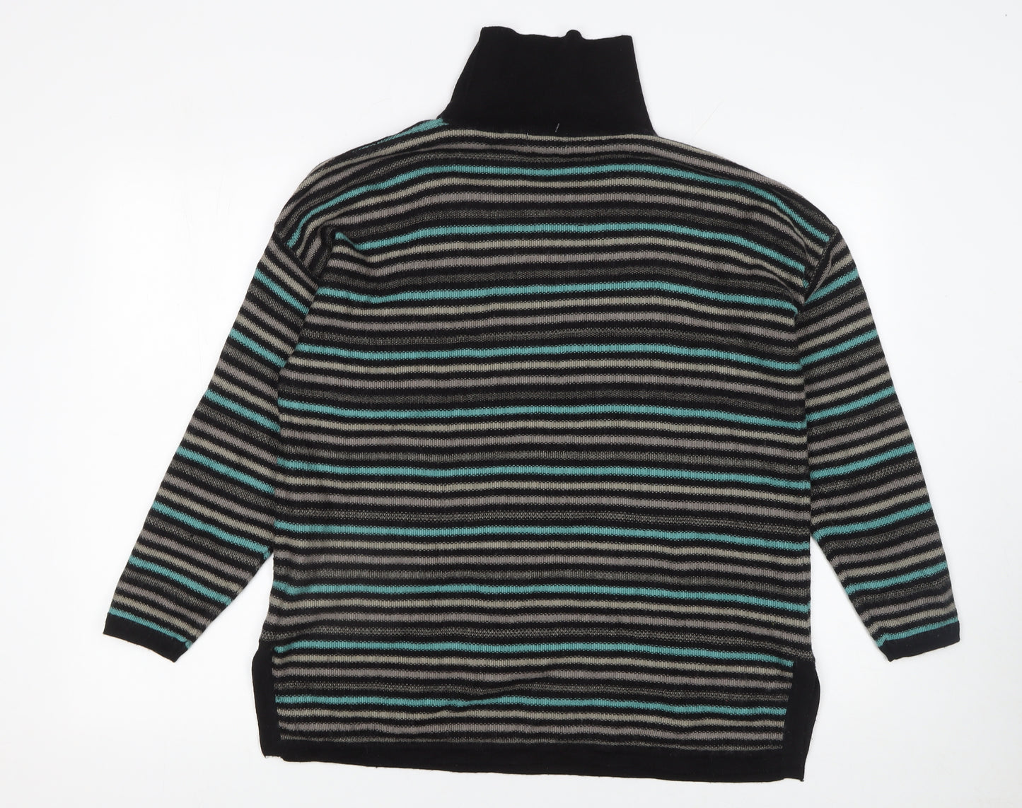 Planet Womens Black Striped Roll Neck Wool Blend Jumper Size M