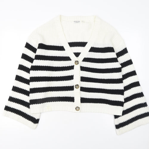 Brave Soul Women’s Black & White Striped Knit Cardigan Size L