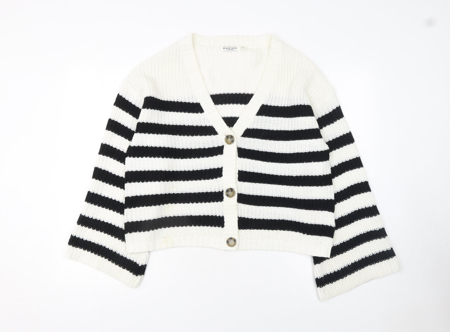Brave Soul Women’s Black & White Striped Knit Cardigan Size L