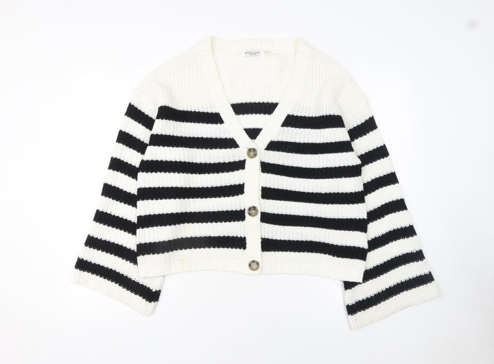 Brave Soul Women’s Black & White Striped Knit Cardigan Size L