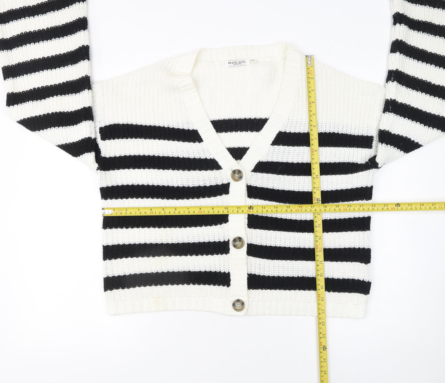 Brave Soul Women’s Black & White Striped Knit Cardigan Size L