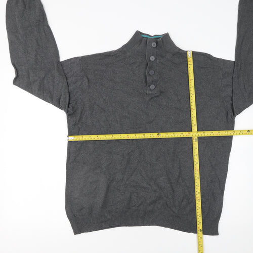 Charles Wilson Men’s Grey High Neck Button Henley Jumper XL Cotton Knit