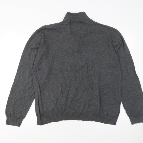 Charles Wilson Men’s Grey High Neck Button Henley Jumper XL Cotton Knit